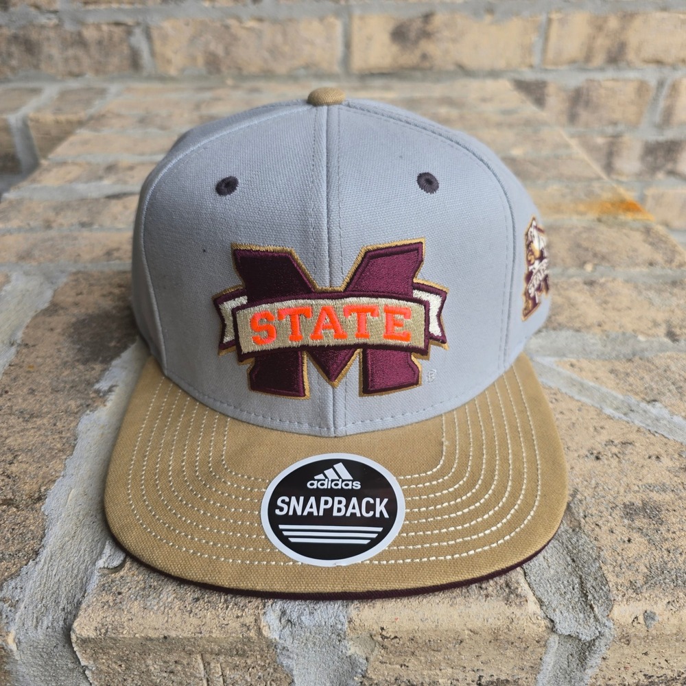Adidas Mississippi State Bulldogs Snapback Hat Grey Tan Flat Bill Mens Cap